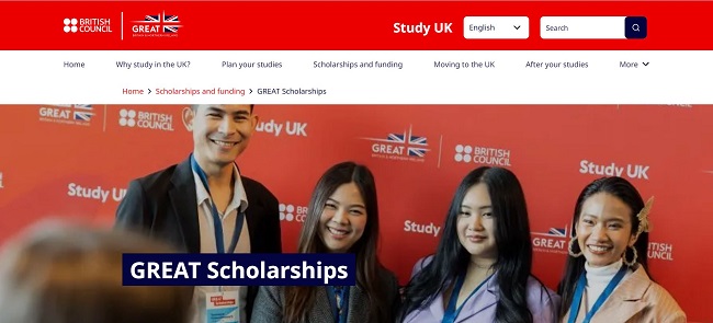 British Council GREAT Scholarships for International Students Official Website