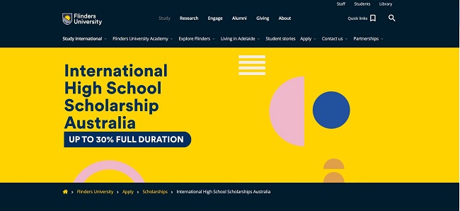 Flinders University International High School Scholarships Official Website