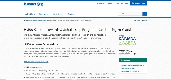 HMSA Kaimana Awards and Scholarship Program Official Website