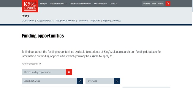 King's College Scholarships Official Website