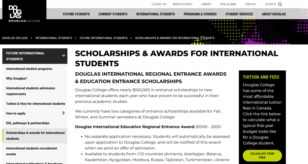 Douglas College Entrance Scholarships